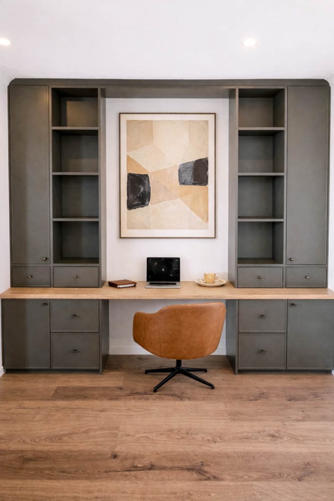 Study nook with custom desk and storage
