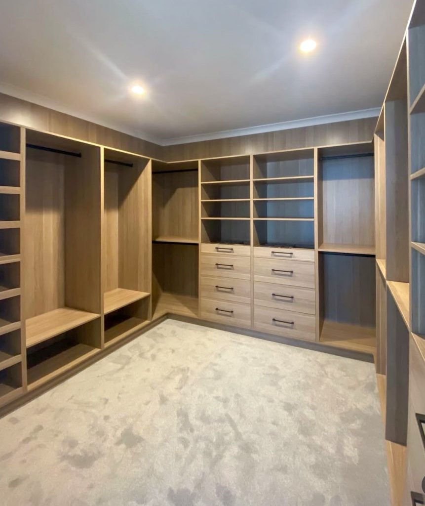 Walk-in robe with island drawers and LED lighting, Melbourne